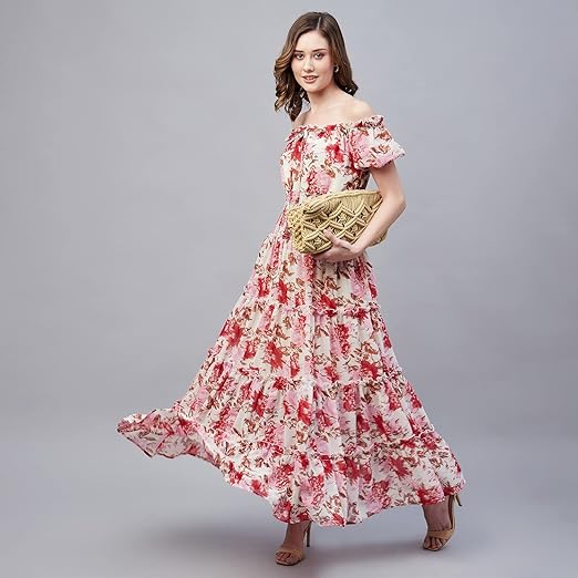 Women's Georgette Fit and Flare Maxi Dress