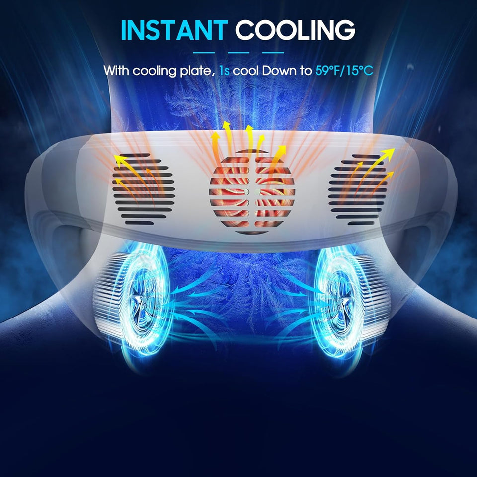 Neck Cooling Fan, Air Conditioner Neck Fan with Cooling Plate 4400mAh Rechargeable Battery Operated, Wearable Personal Fan, Ergonomic Design, White
