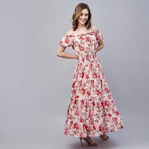 Women's Georgette Fit and Flare Maxi Dress