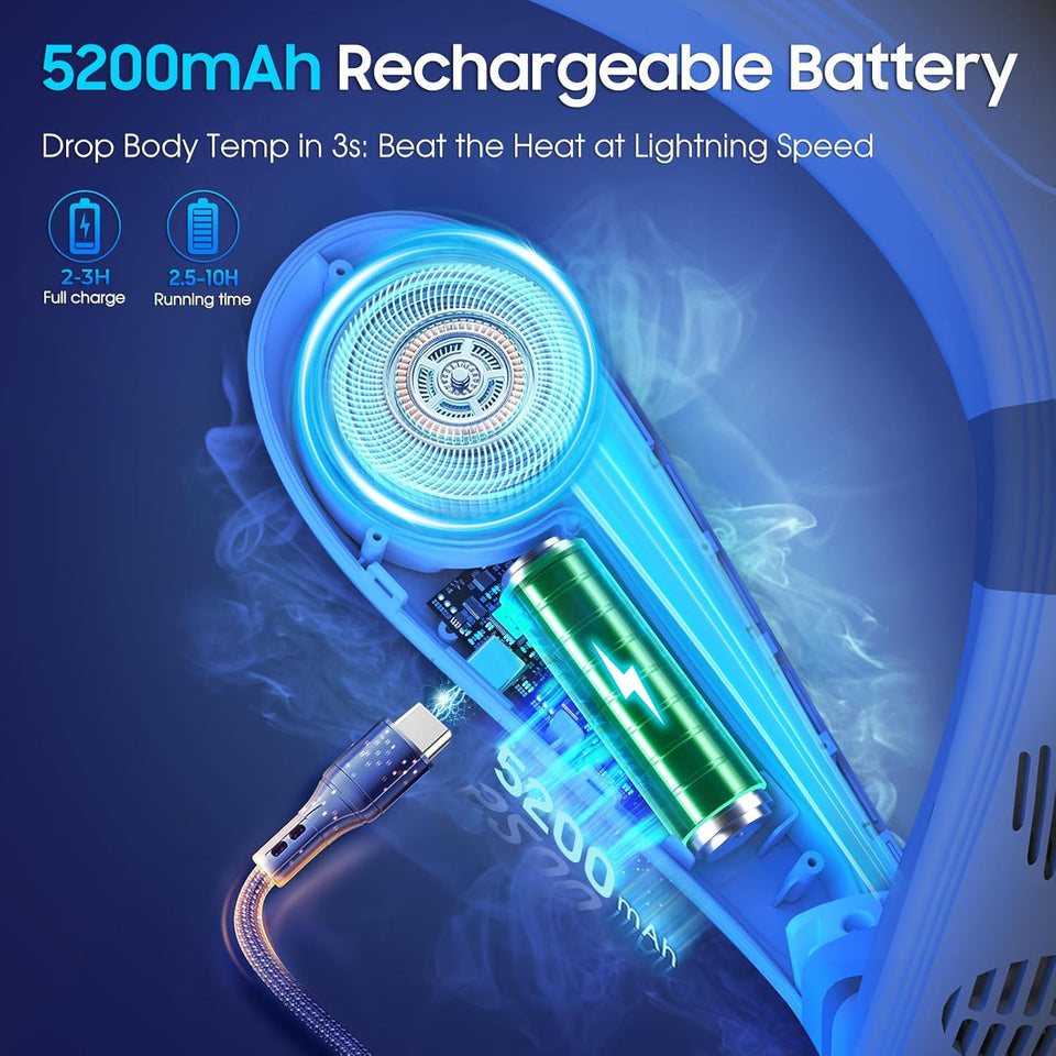 Neck Cooling Fan, Air Conditioner Neck Fan with Cooling Plate 4400mAh Rechargeable Battery Operated, Wearable Personal Fan, Ergonomic Design, White