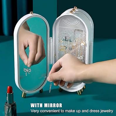 Fordable Jewelry Box With Mirror | Earring And Necklace Display Stand | Jewelry