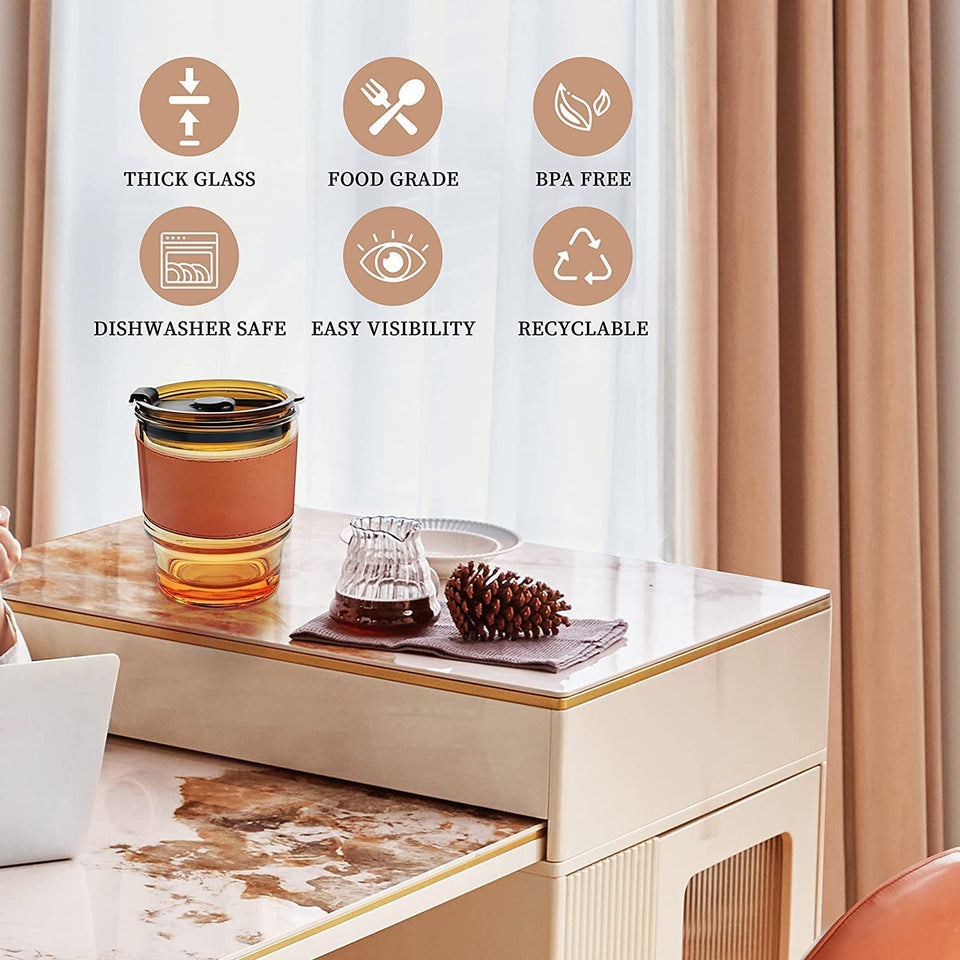 Cup Sipper Glass with Straw, Mug with Lid, Tumbler (Silicone Straw) (Design 1, Pack of 2)