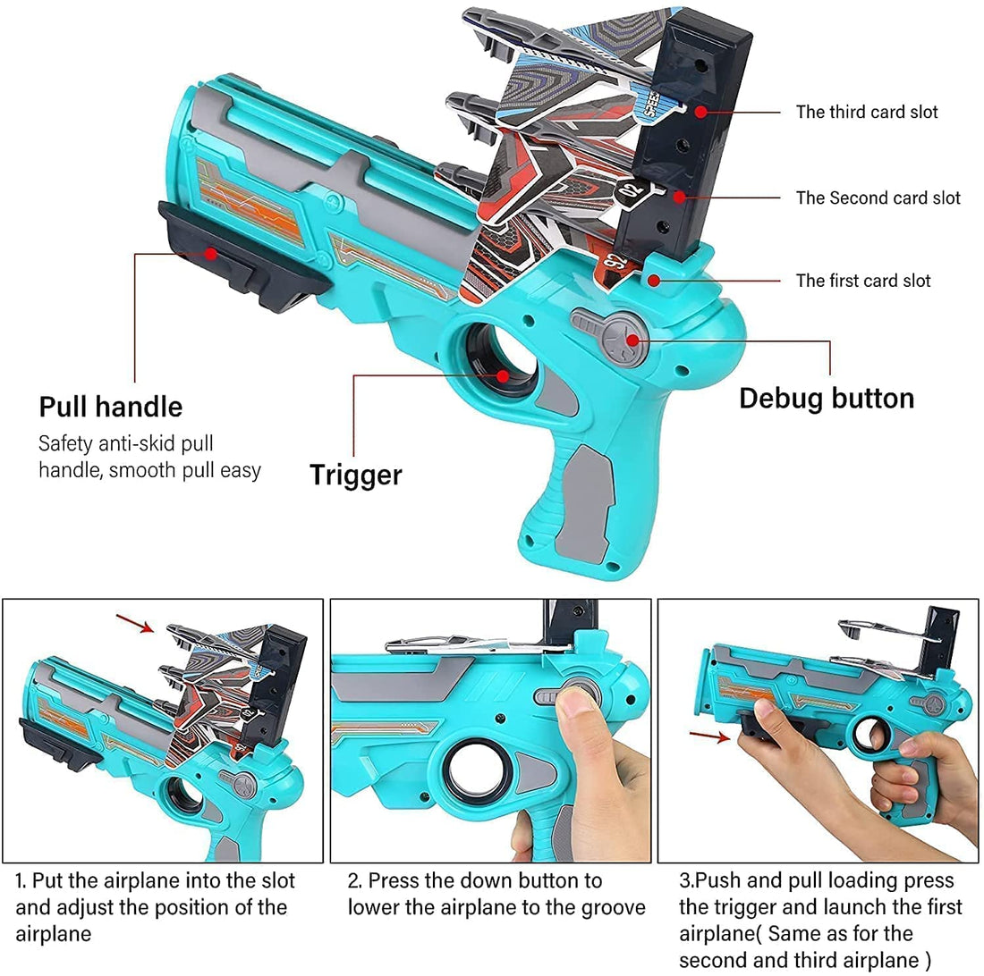 Airplane Launcher Gun Toy with Foam Glider Planes, Outdoor Games for Children, Best Aeroplane Toys Gun for Kids, One-Click Ejection Airplane Game,...