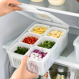 6-In-1 Kitchen Scallion Storage Box Grid, Lids Airtight Refrigerator Food Fresh Box, Food Storage