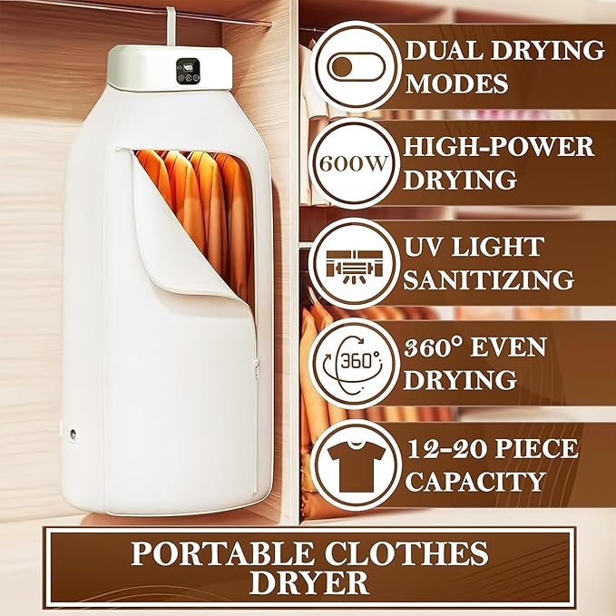 Portable Electric Cloth Dryer | Foldable Mini Clothes Drying Machine with Dry Bag & Hanger