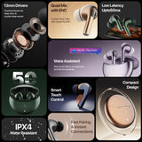 Boltt Aero TWS Ear Buds Custom EQ, Wireless Bluetooth 5.4, 50H Playtime, 50ms Low Latency, Fast Charging Case, App Support, Touch Controls, IPX4.