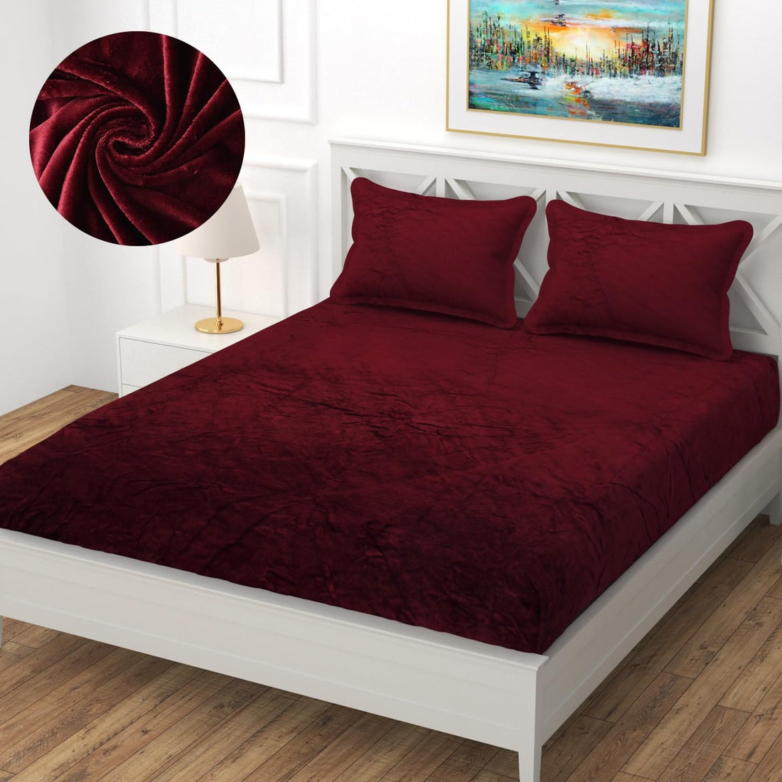 Velvet Warm Winter Solid Flannel Fleece Elastic Fitted Bedsheet