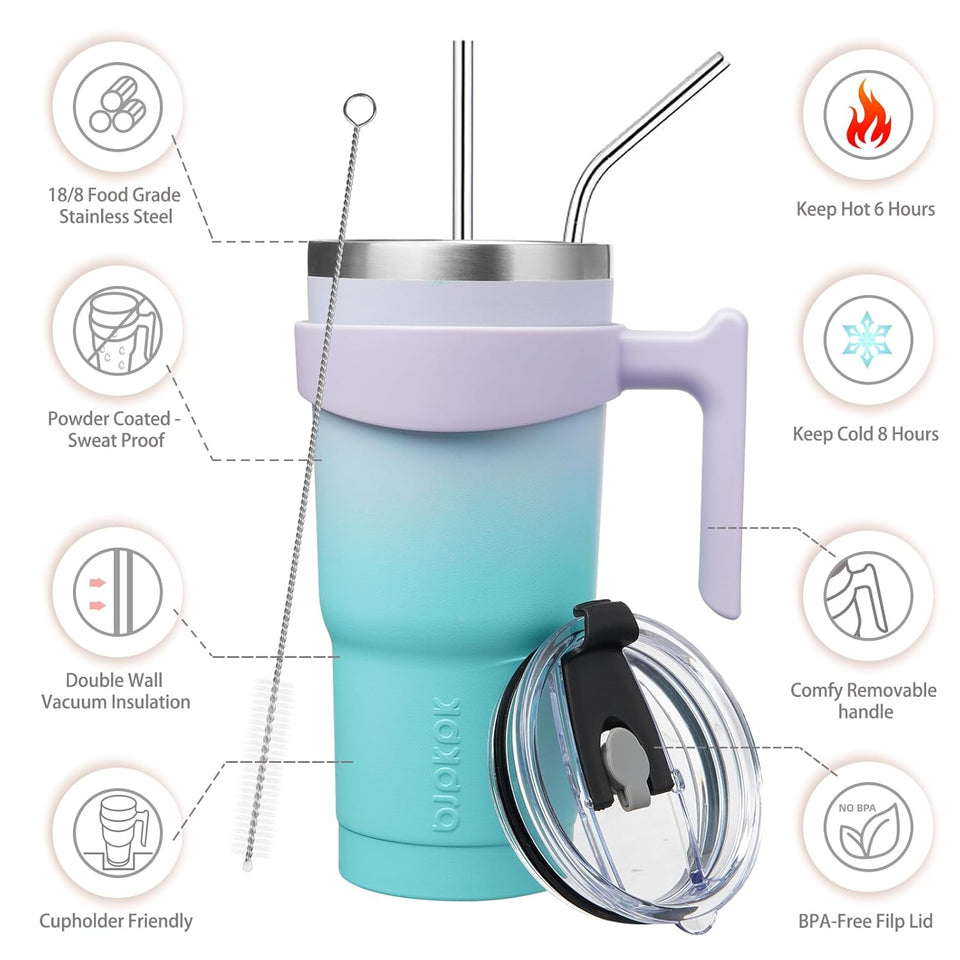 Tumbler With Handle And Straw Stainless Steel Insulated Tumbler Cups For Water Or Ice