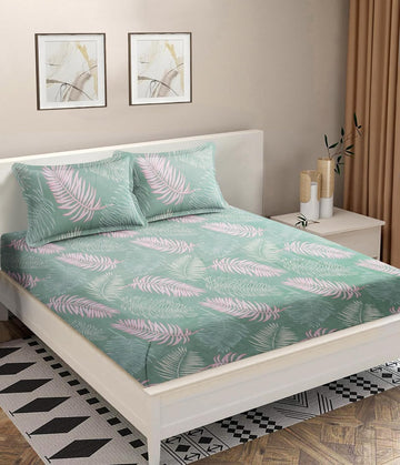 Green Microfiber Flat Wrinklefree Printed Double Bedsheet