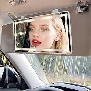 Car Vanity Mirror with Rechargeable Led Lights- 3 Light Modes & Dimmable Touch Screen