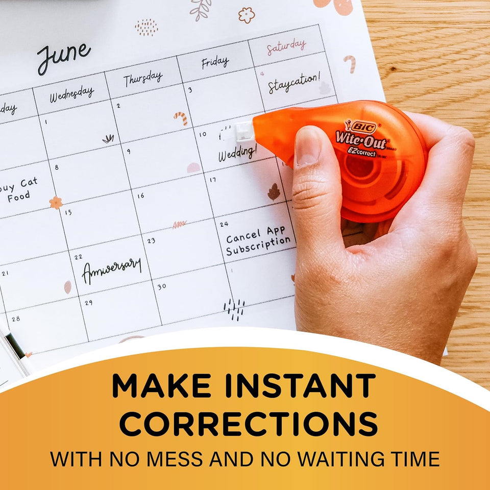 Out Brand EZ Correct Correction Tape, White, 10-Count, Translucent Dispenser Shows How Much Tape is Remaining