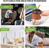 Cup Sipper Glass with Straw, Mug with Lid, Tumbler (Silicone Straw) (Design 1, Pack of 2)