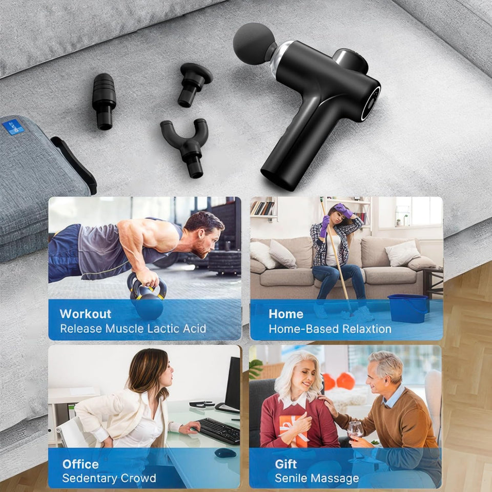 Portable Muscle Massage Gun with 4 Massage Heads, 6 Speeds Percussion Body Back Massager for Athletes Muscle