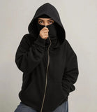 Stylish Black Balaclava Hoodie With Full Mask – Casual Zip-Up Sweatshirt