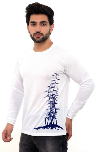 Men Printed Round Neck Polycotton White T-Shirt