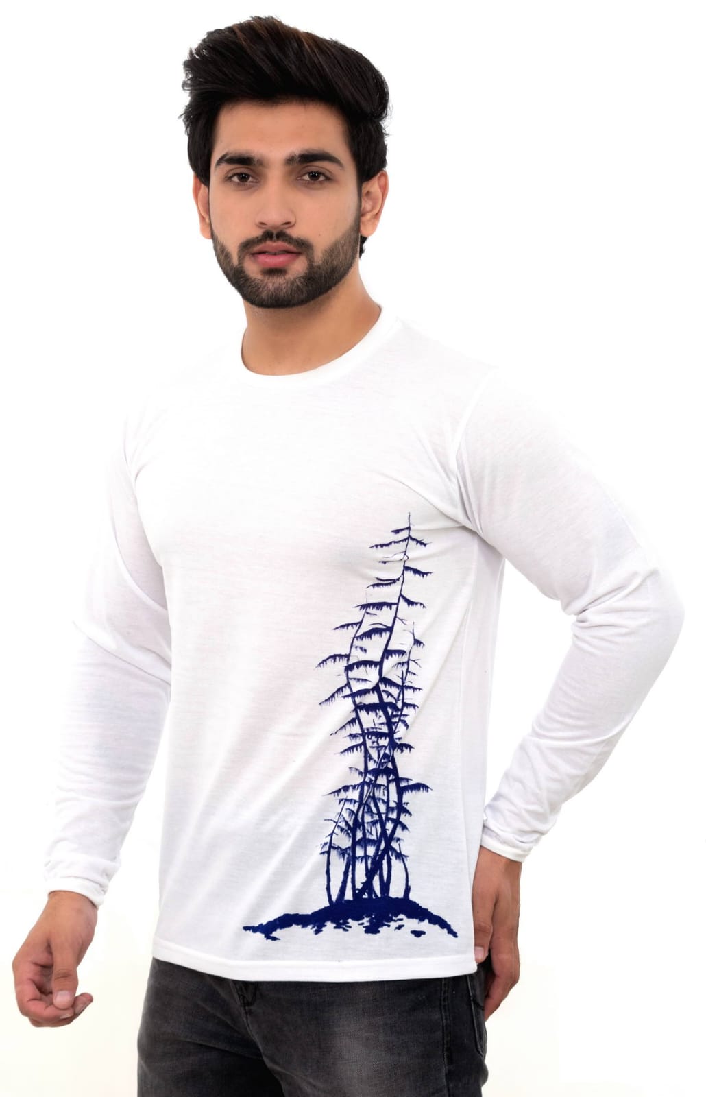 Men Printed Round Neck Polycotton White T-Shirt