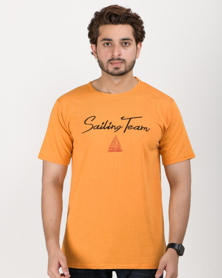 Men Regular Fit Typographic T-Shirt with Round Neck