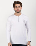 Men Printed Henley Neck Polycotton White T-Shirt