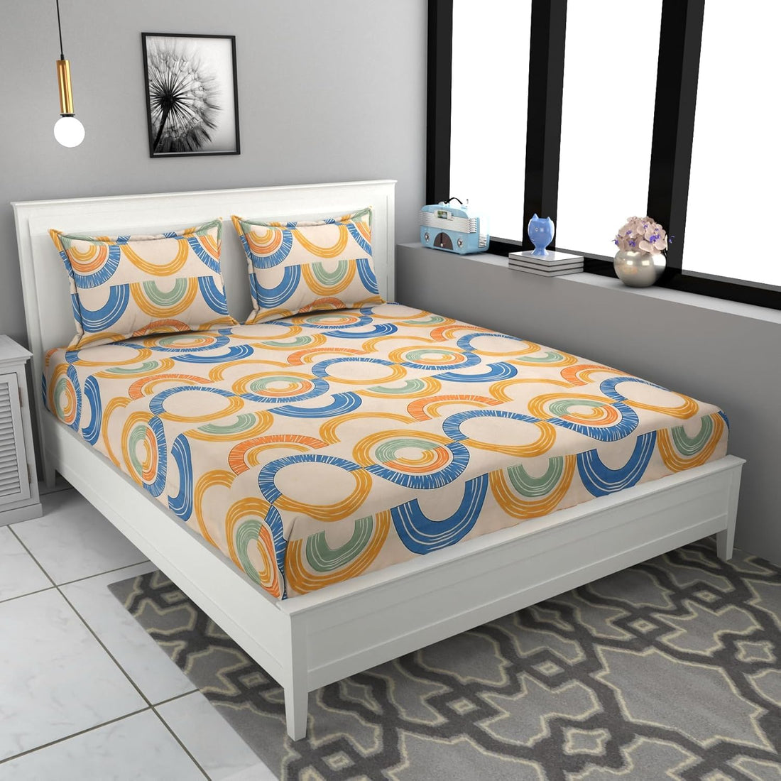 Cotton Elastic Fitted Printed King Size Double Bed Bedsheet