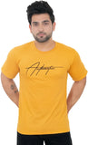 Men Printed Round Neck Poly cotton Yellow T-Shirt